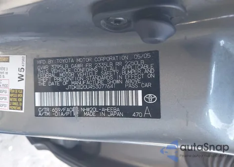 2005 Toyota Prius from USA, damaged, VIN JTDKB20U453077641